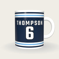 Personalised Navy and Light Blue Ice Hockey Jersey Mug, front