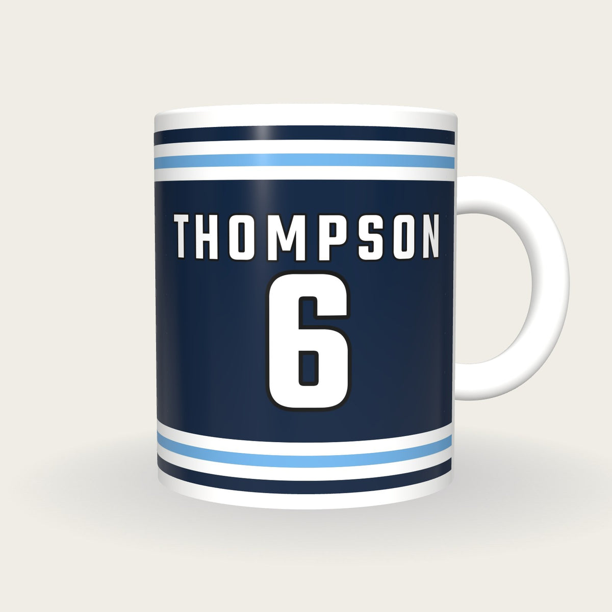 Personalised Navy and Light Blue Ice Hockey Jersey Mug, front