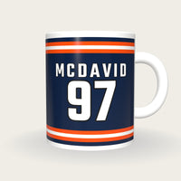 Personalised Navy and Orange Ice Hockey Jersey Mug, front