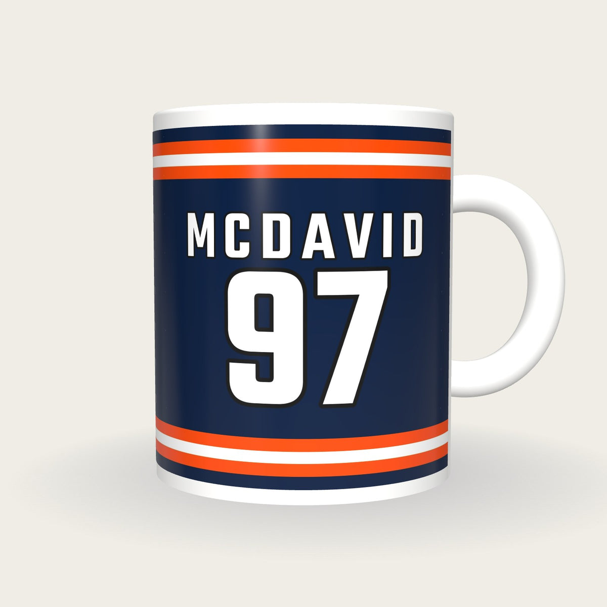 Personalised Navy and Orange Ice Hockey Jersey Mug, front