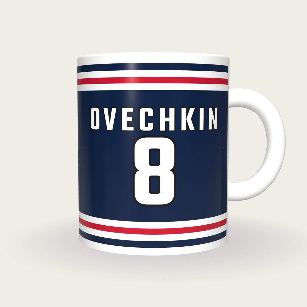 Personalised Navy and Red Ice Hockey Jersey Mug, front