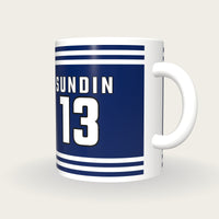 Personalised Navy and White Ice Hockey Jersey Mug, three-quarter view