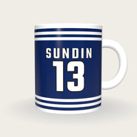 Personalised Navy and White Ice Hockey Jersey Mug, front
