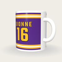 Personalised Purple and Gold Ice Hockey Jersey Mug, three-quarter view