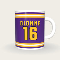 Personalised Purple and Gold Ice Hockey Jersey Mug, front