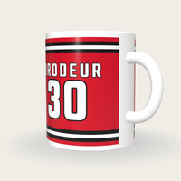Personalised Red and Black Ice Hockey Jersey Mug, three-quarter view