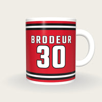 Personalised Red and Black Ice Hockey Jersey Mug, front