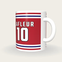 Personalised Red and Blue Ice Hockey Jersey Mug, three-quarter view