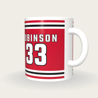 Personalised Red and White Ice Hockey Jersey Mug, three-quarter view