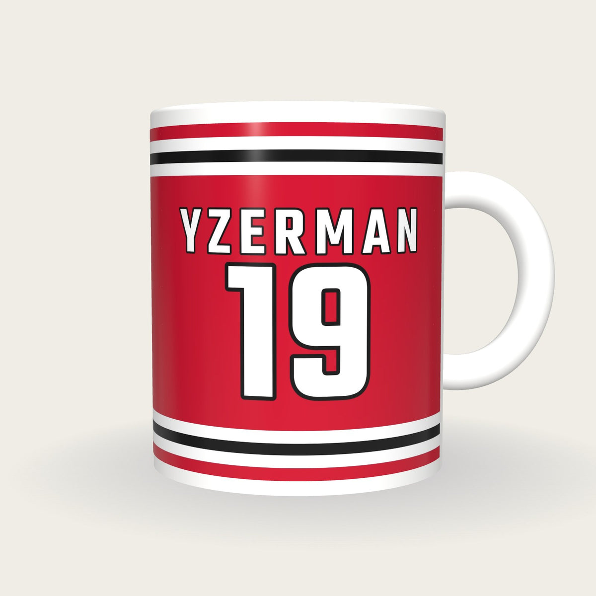 Personalised Red and White Ice Hockey Jersey Mug, front