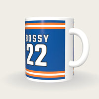 Personalised Royal Blue and Orange Ice Hockey Jersey Mug, three-quarter view