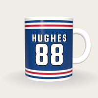 Personalised Royal Blue and White Ice Hockey Jersey Mug, front