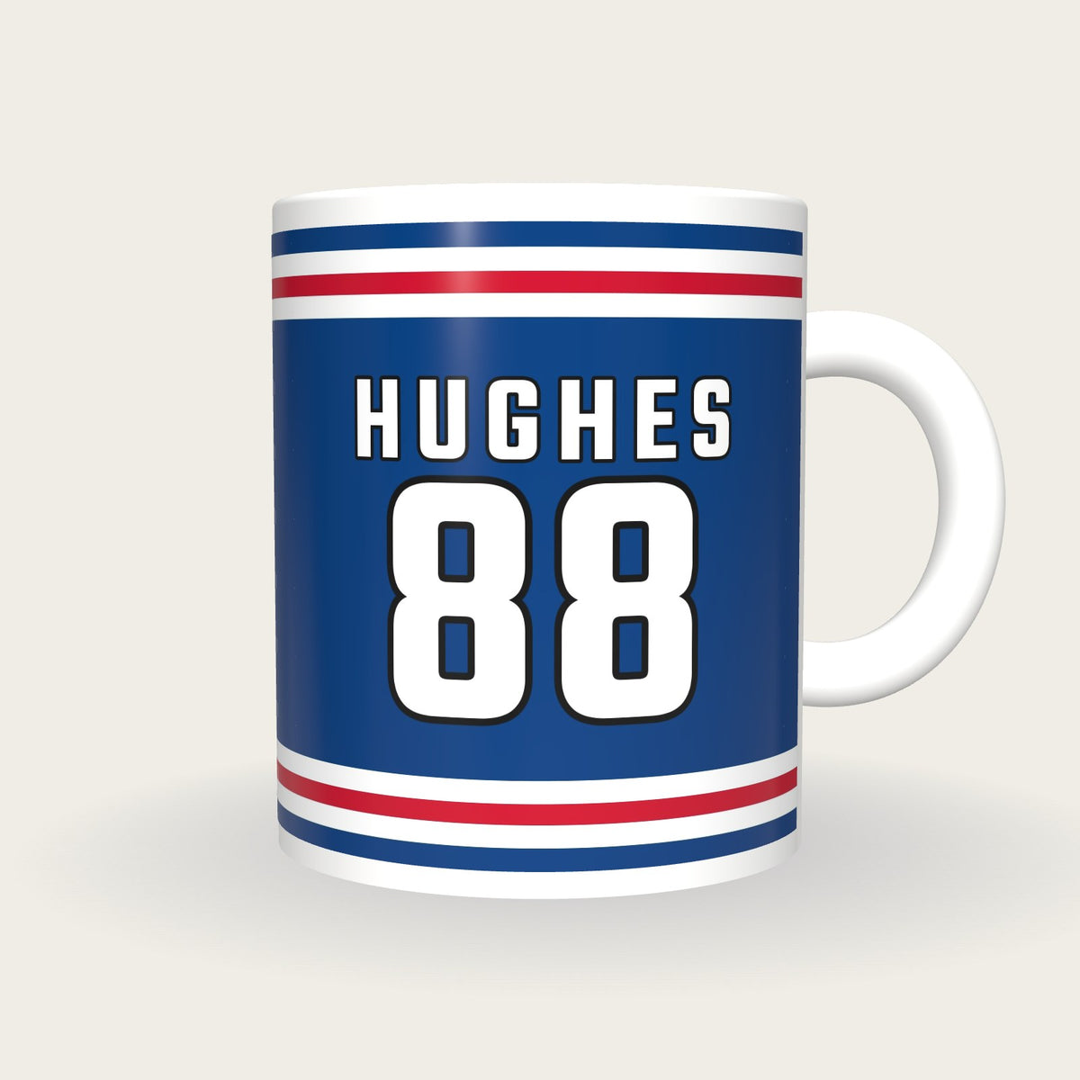 Personalised Royal Blue and White Ice Hockey Jersey Mug, front