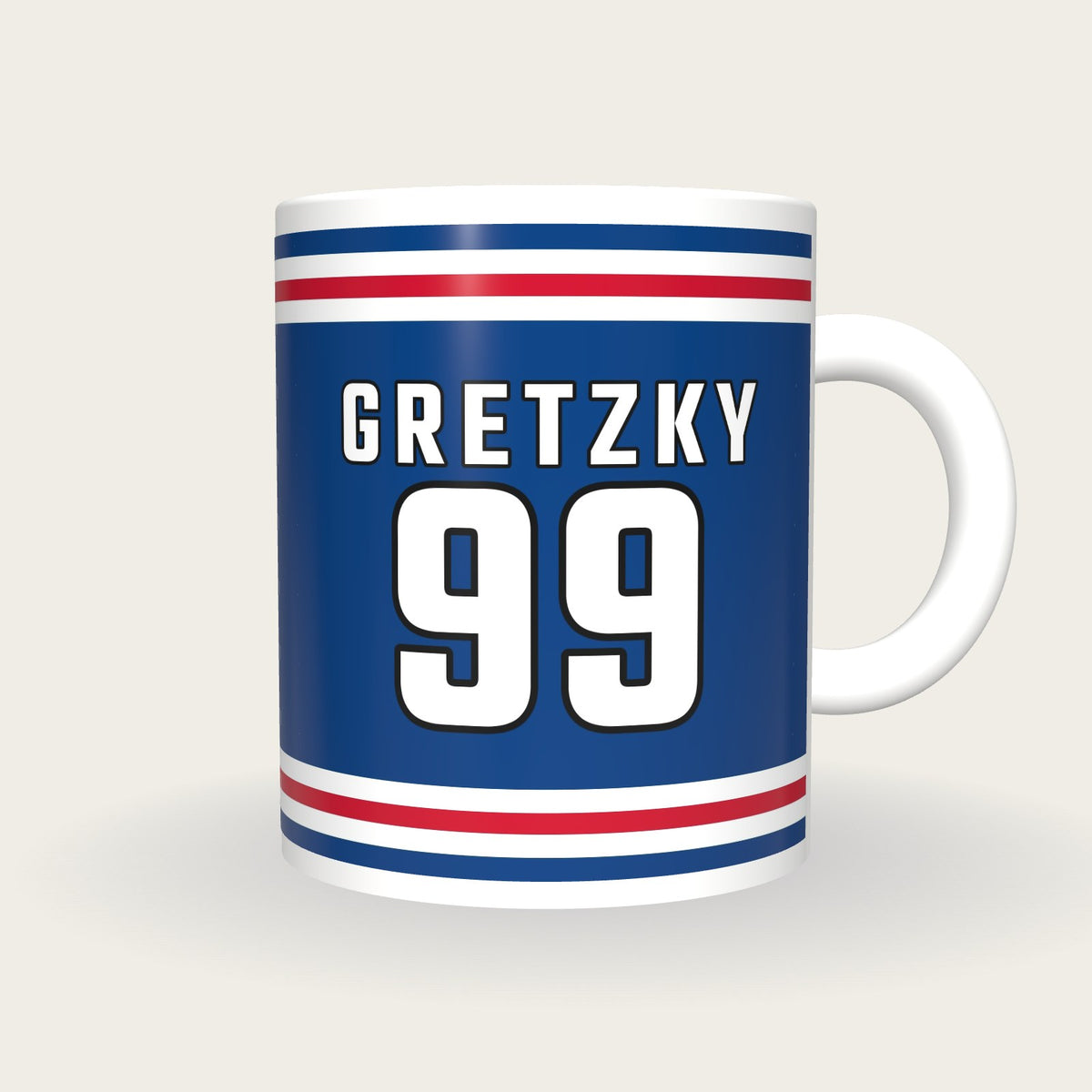 Personalised Royal Blue and White Ice Hockey Jersey Mug, front
