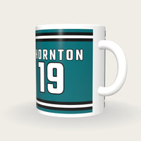 Personalised Teal and Black Ice Hockey Jersey Mug, three-quarter view