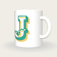 Personalised Big Letter Mug, Circus Initial, three-quarter view