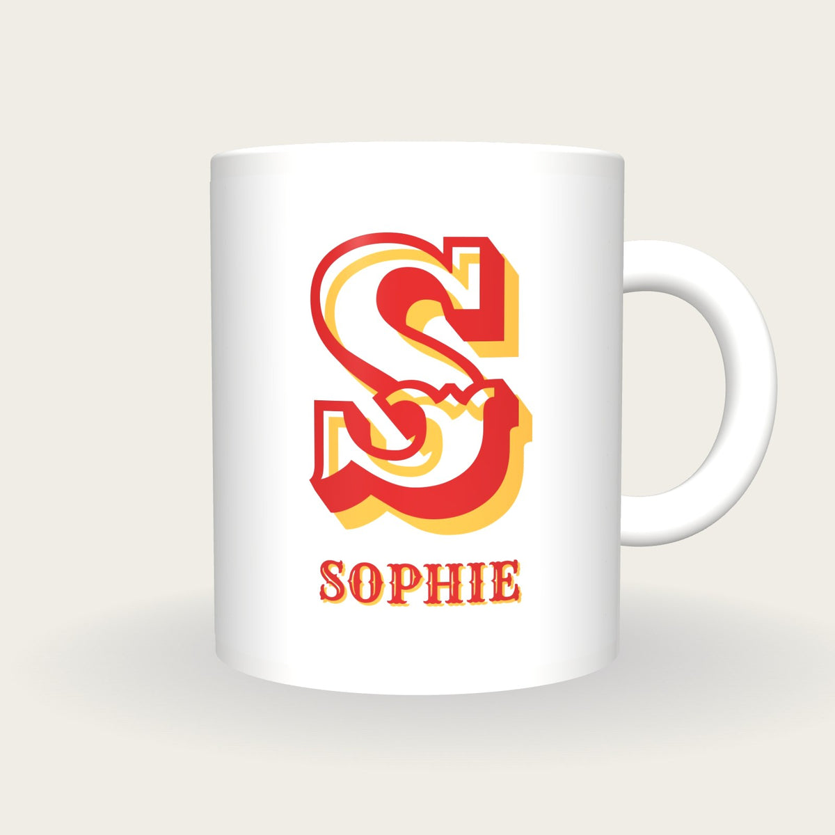 Personalised Big Letter Mug, Circus Initial, with a name added