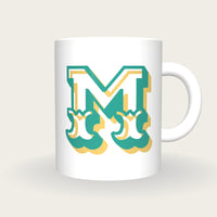 Personalised Big Letter Mug, Circus Initial, teal and mustard