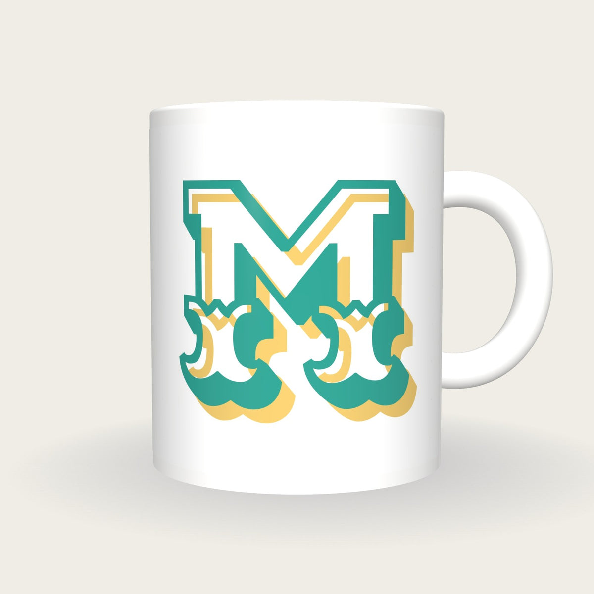Personalised Big Letter Mug, Circus Initial, teal and mustard