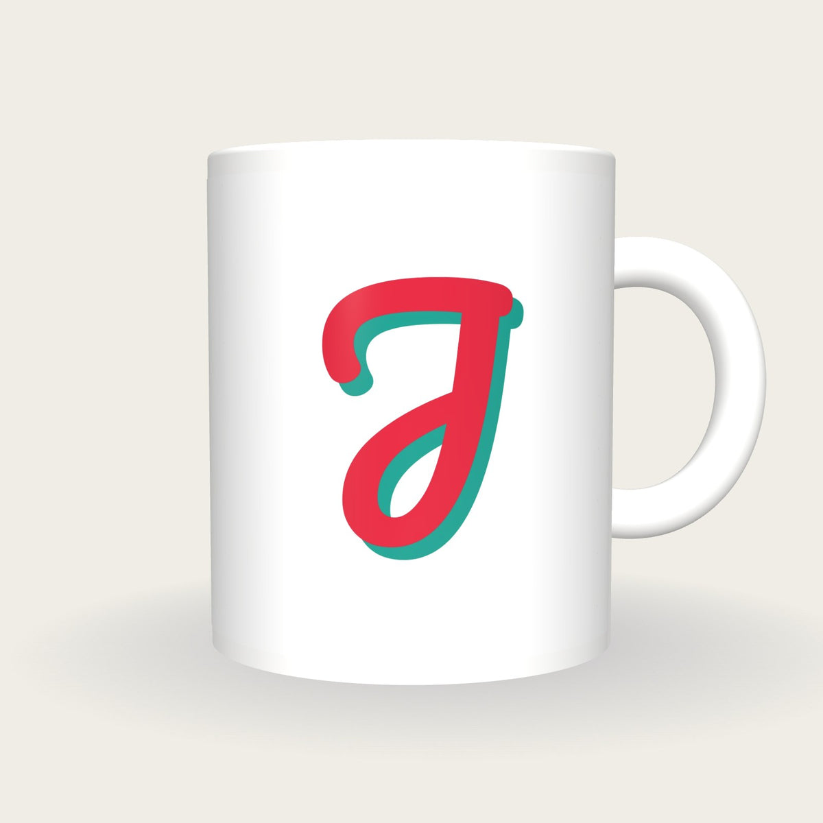 Personalised Big Letter Mug, Retro Script Initial, cherry and teal