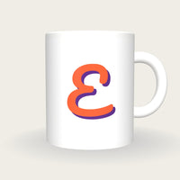 Personalised Big Letter Mug, Retro Script Initial, orange and plum