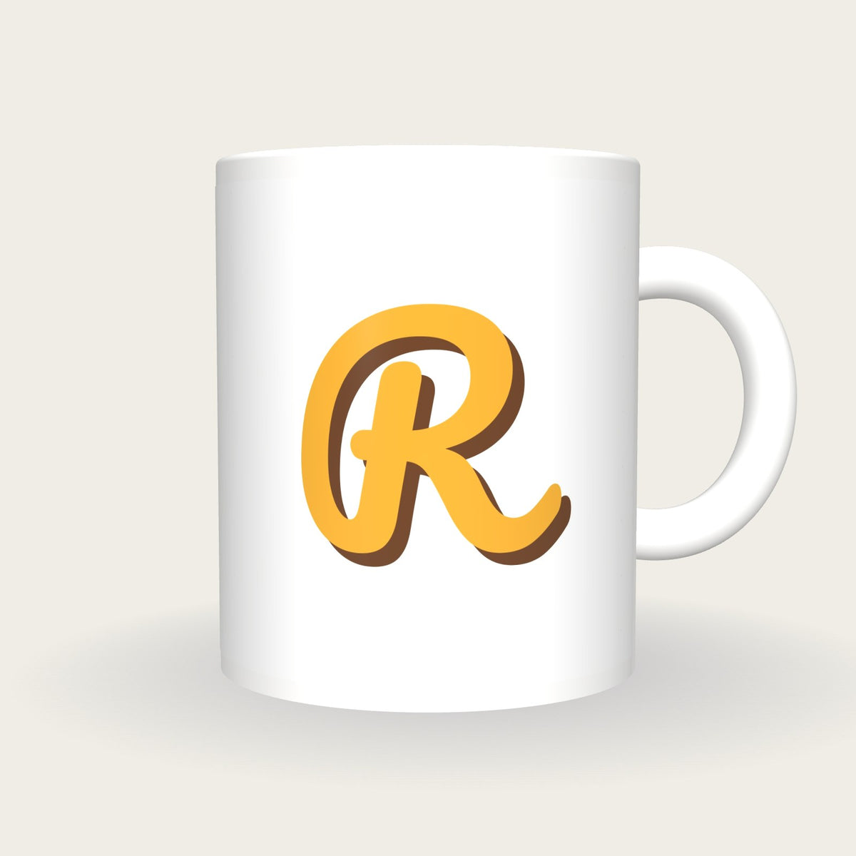 Personalised Big Letter Mug, Retro Script Initial, mustard and brown