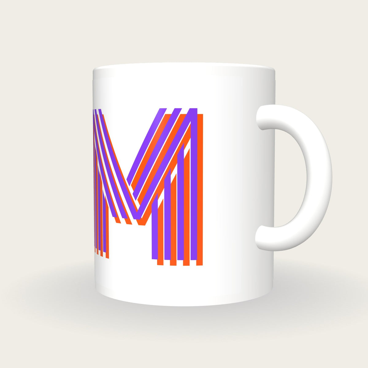 Personalised Big Letter Mug, Neon Stripe Initial, three-quarter view
