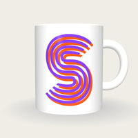 Personalised Big Letter Mug, Neon Stripe Initial, purple and orange