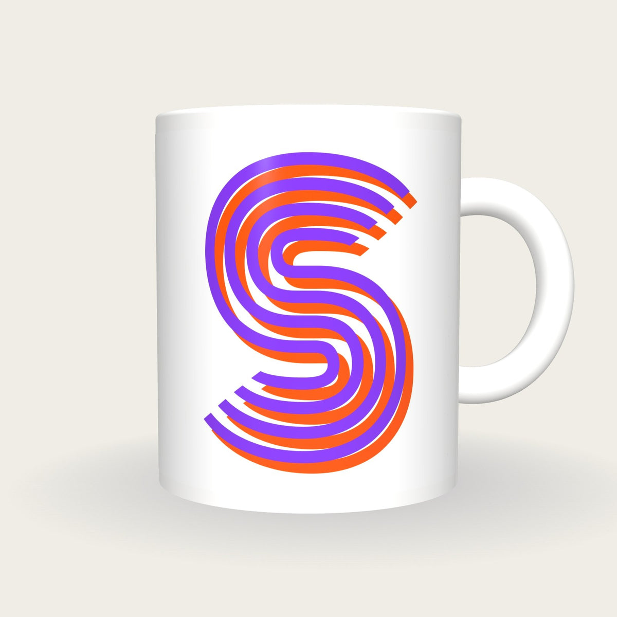 Personalised Big Letter Mug, Neon Stripe Initial, purple and orange