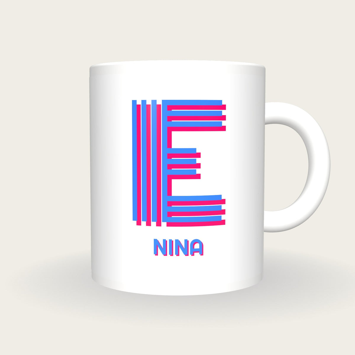 Personalised Big Letter Mug, Neon Stripe Initial, with a name added