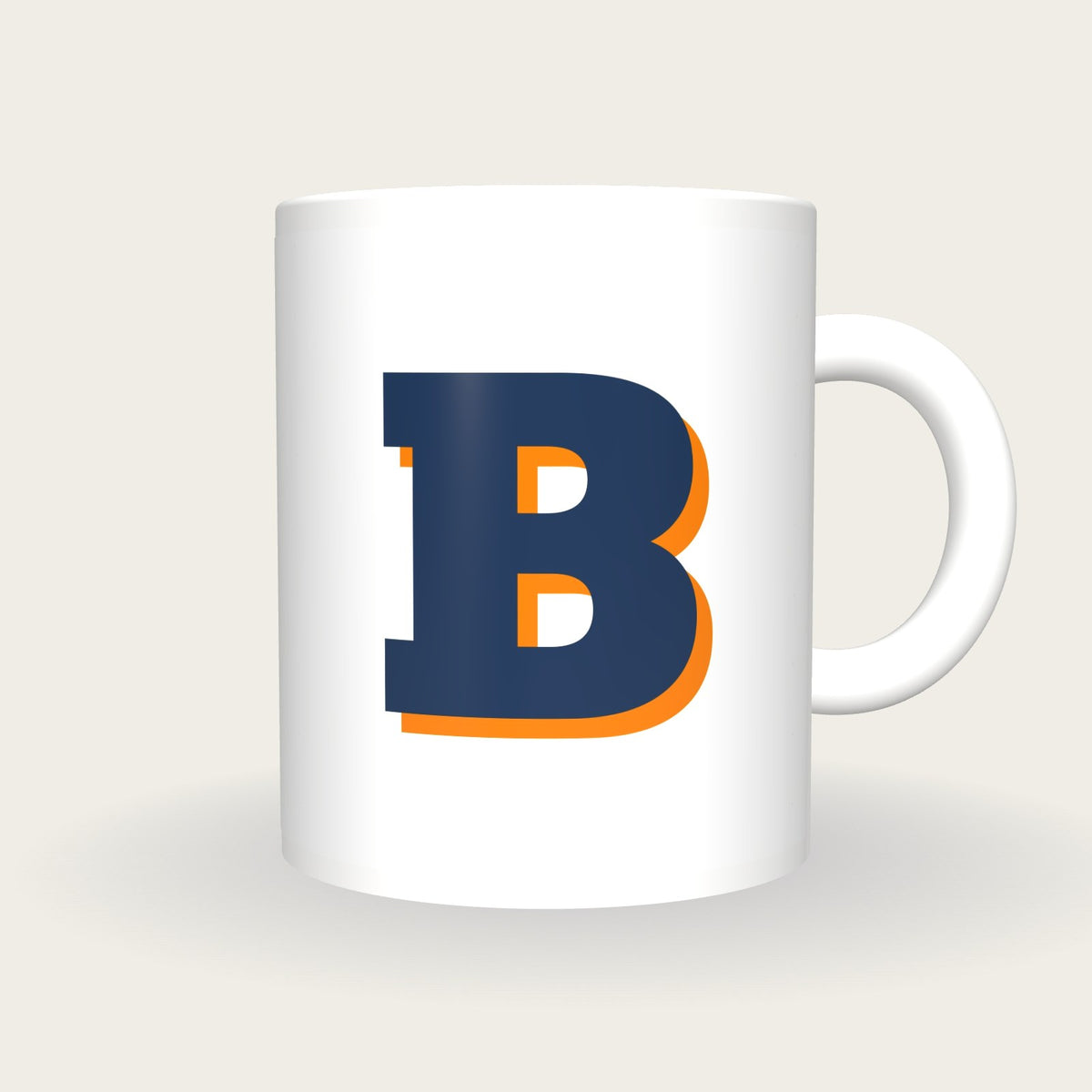 Personalised Big Letter Mug, Bold Slab Initial, navy and orange