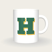 Personalised Big Letter Mug, Bold Slab Initial, forest and gold
