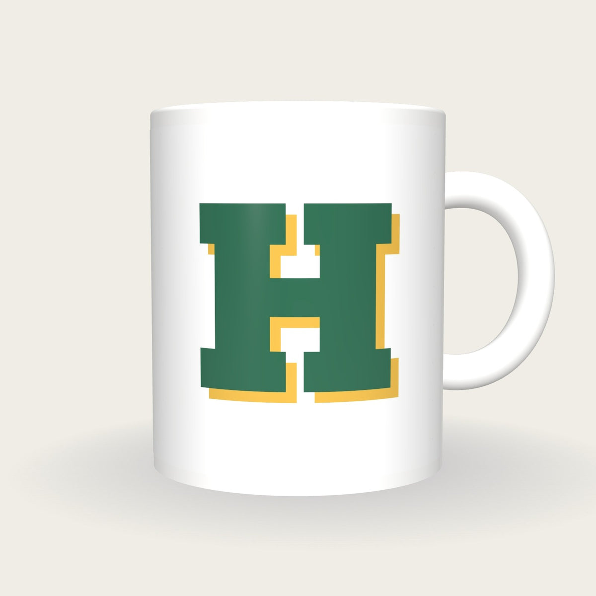 Personalised Big Letter Mug, Bold Slab Initial, forest and gold