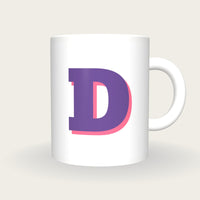 Personalised Big Letter Mug, Bold Slab Initial, purple and pink