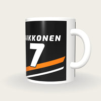 Personalised Black and Orange Racing Livery Mug, three-quarter view