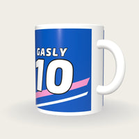 Personalised Blue and Pink Racing Livery Mug, three-quarter view