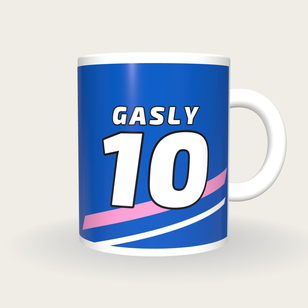Personalised Blue and Pink Racing Livery Mug, front