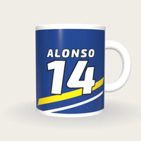 Personalised Blue and Yellow Racing Livery Mug, front