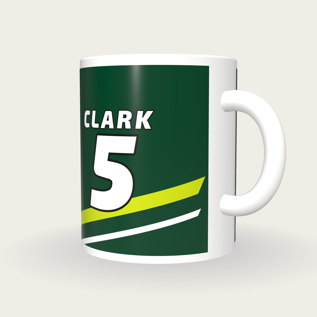 Personalised Racing Green and Lime Racing Livery Mug, three-quarter view