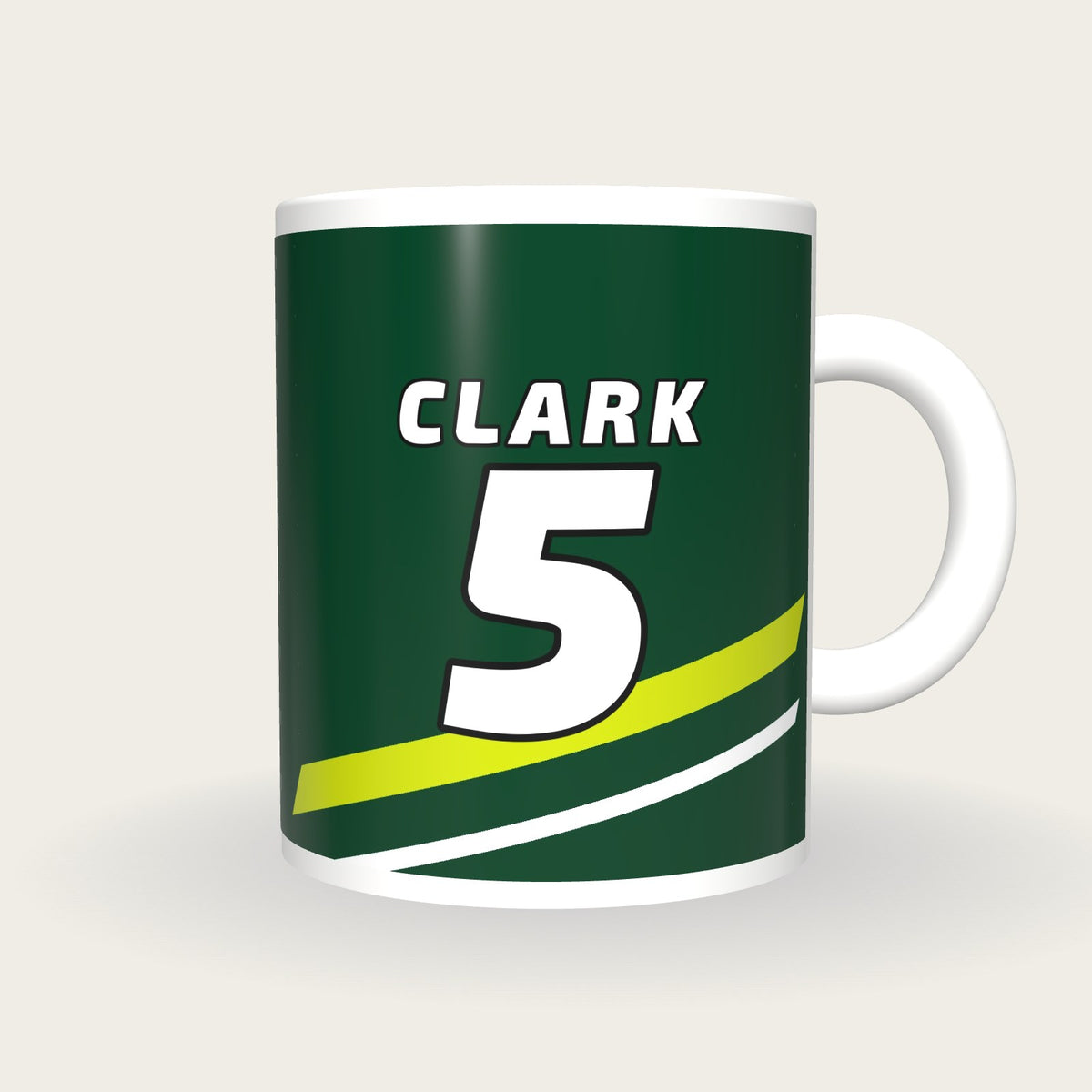 Personalised Racing Green and Lime Racing Livery Mug, front