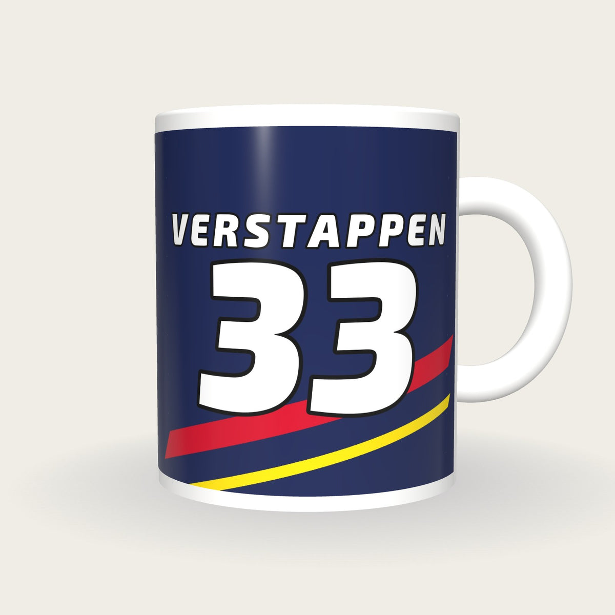Personalised Navy, Red and Yellow Racing Livery Mug, front