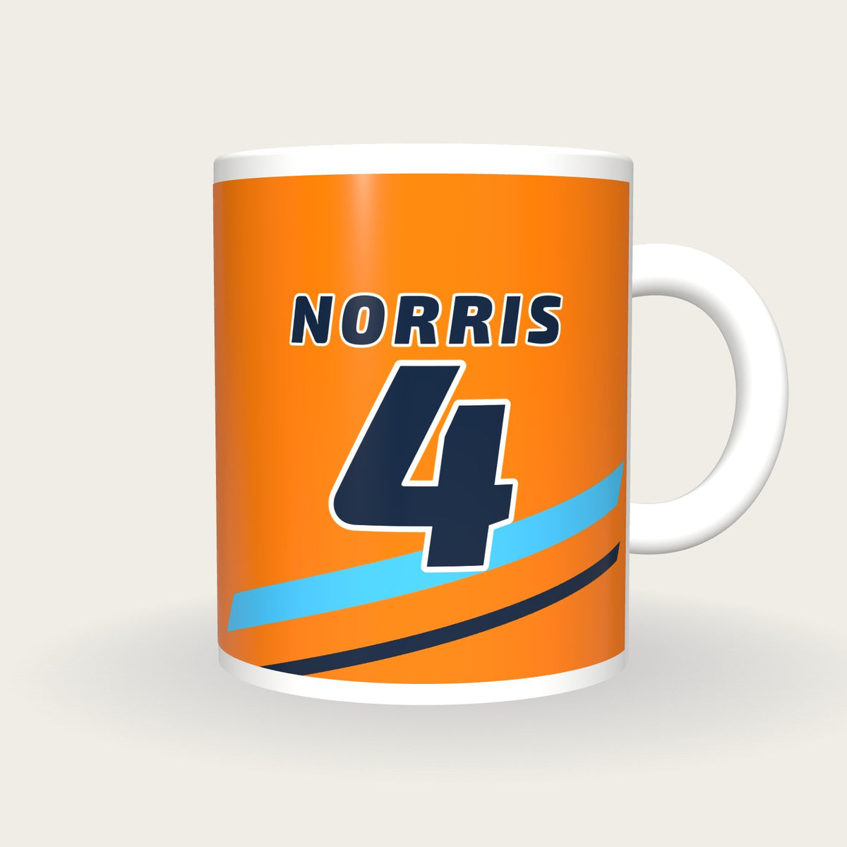 Personalised Papaya Orange and Blue Racing Livery Mug, front