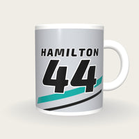 Personalised Silver and Teal Racing Livery Mug, front