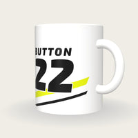 Personalised White and Yellow Racing Livery Mug, three-quarter view