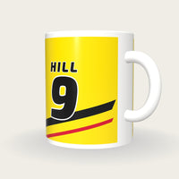 Personalised Yellow and Black Racing Livery Mug, three-quarter view