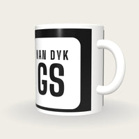 Personalised Black and White Netball Bib Mug, three-quarter view