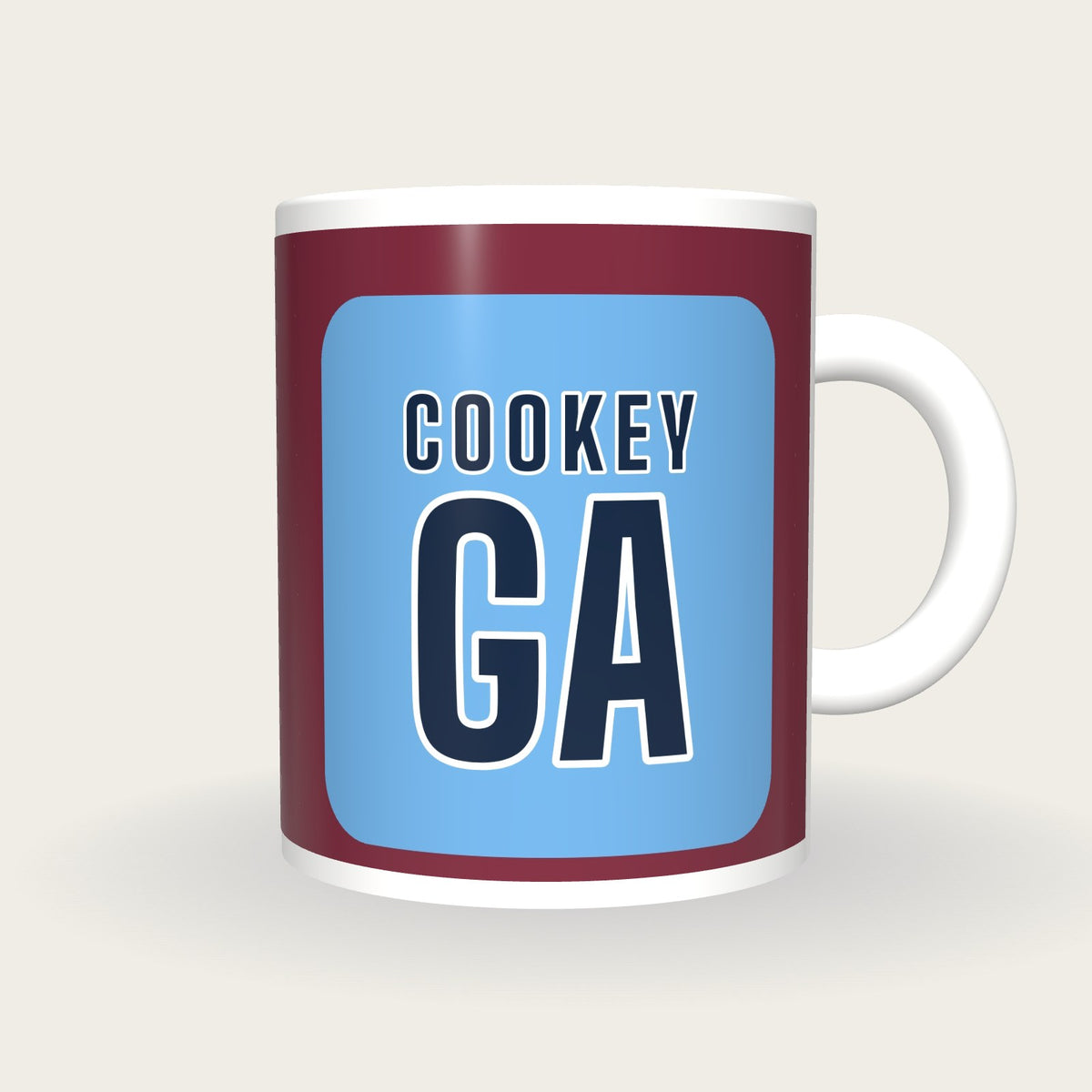 Personalised Claret and Sky Blue Netball Bib Mug, front