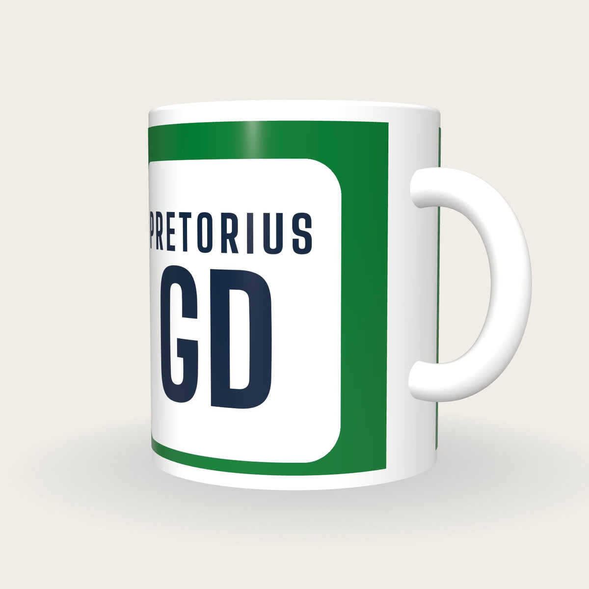 Personalised Green and White Netball Bib Mug, three-quarter view