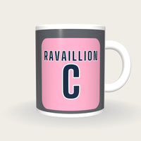 Personalised Grey and Pink Netball Bib Mug, front