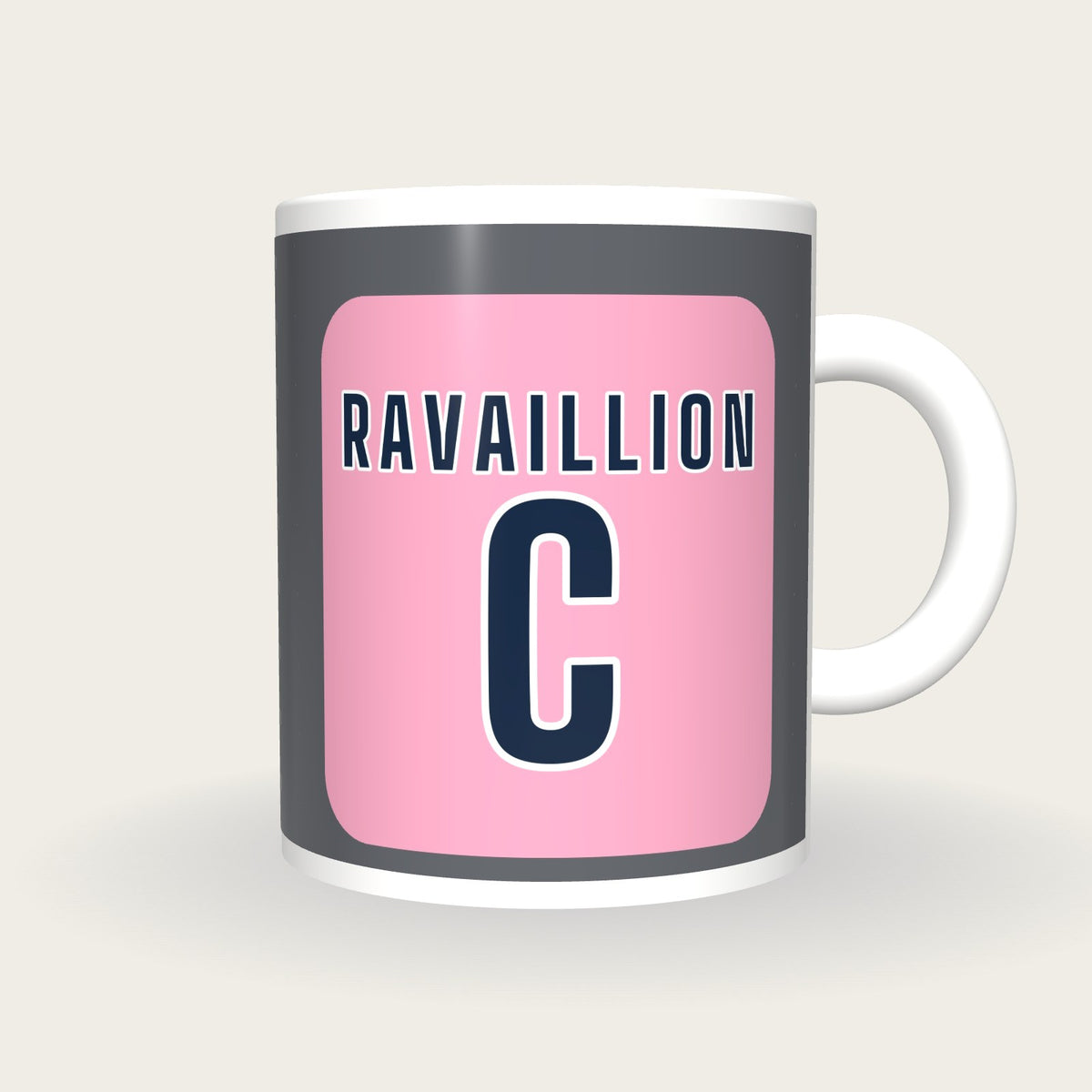 Personalised Grey and Pink Netball Bib Mug, front